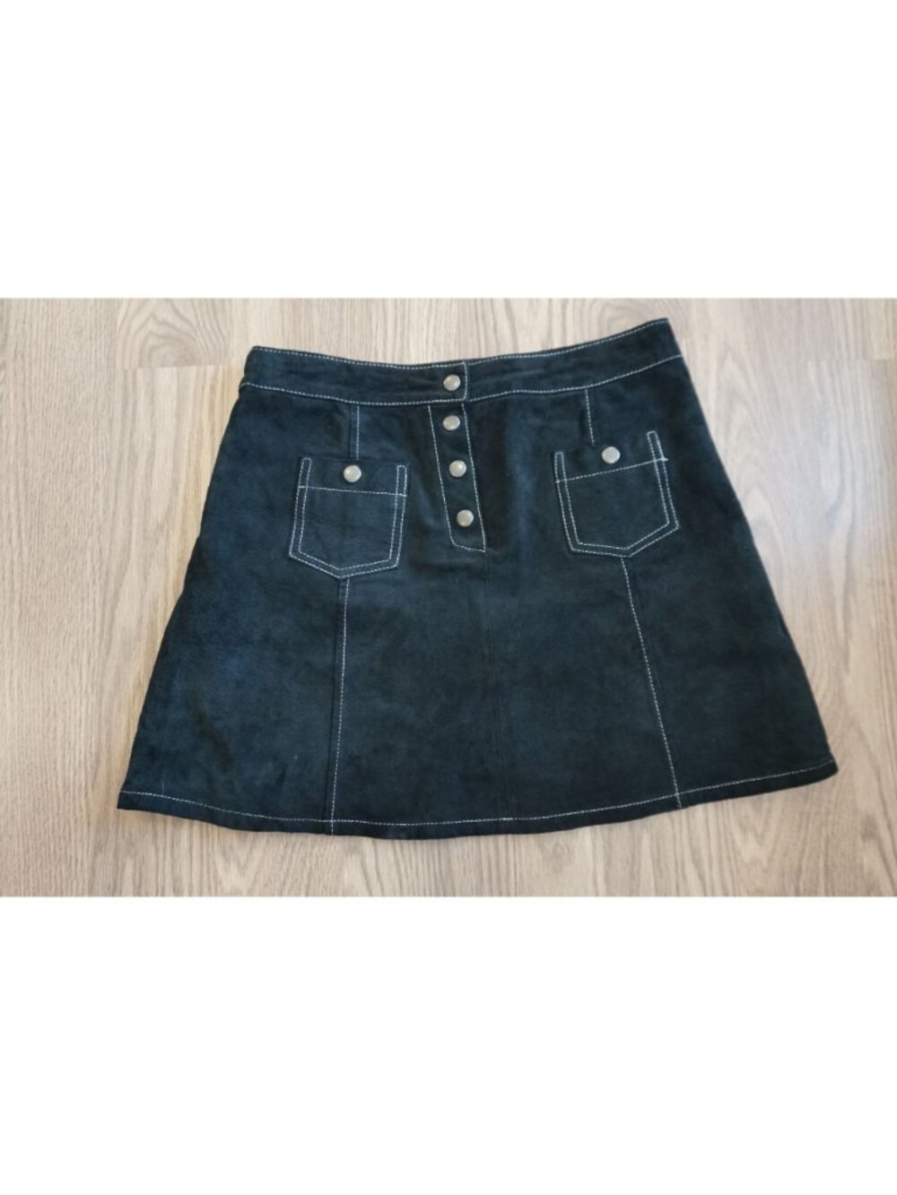 ASOS A-Line Suede Mini Skirt with Contrast Stitch and Button - Size 6 - Picture 2 of 9